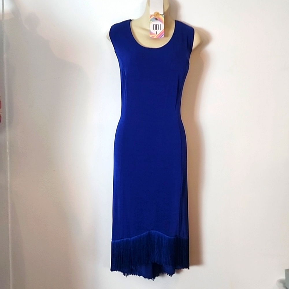 ❤ Women's Sleeveless Fringe Dress 1X Stretch Royal Blue,maxi, tunic,long Dress